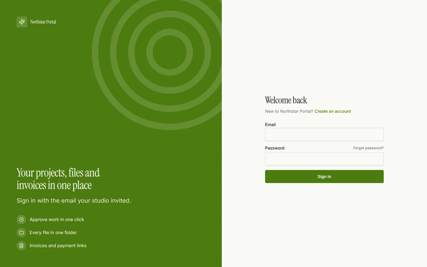 Client portal sign-in screen