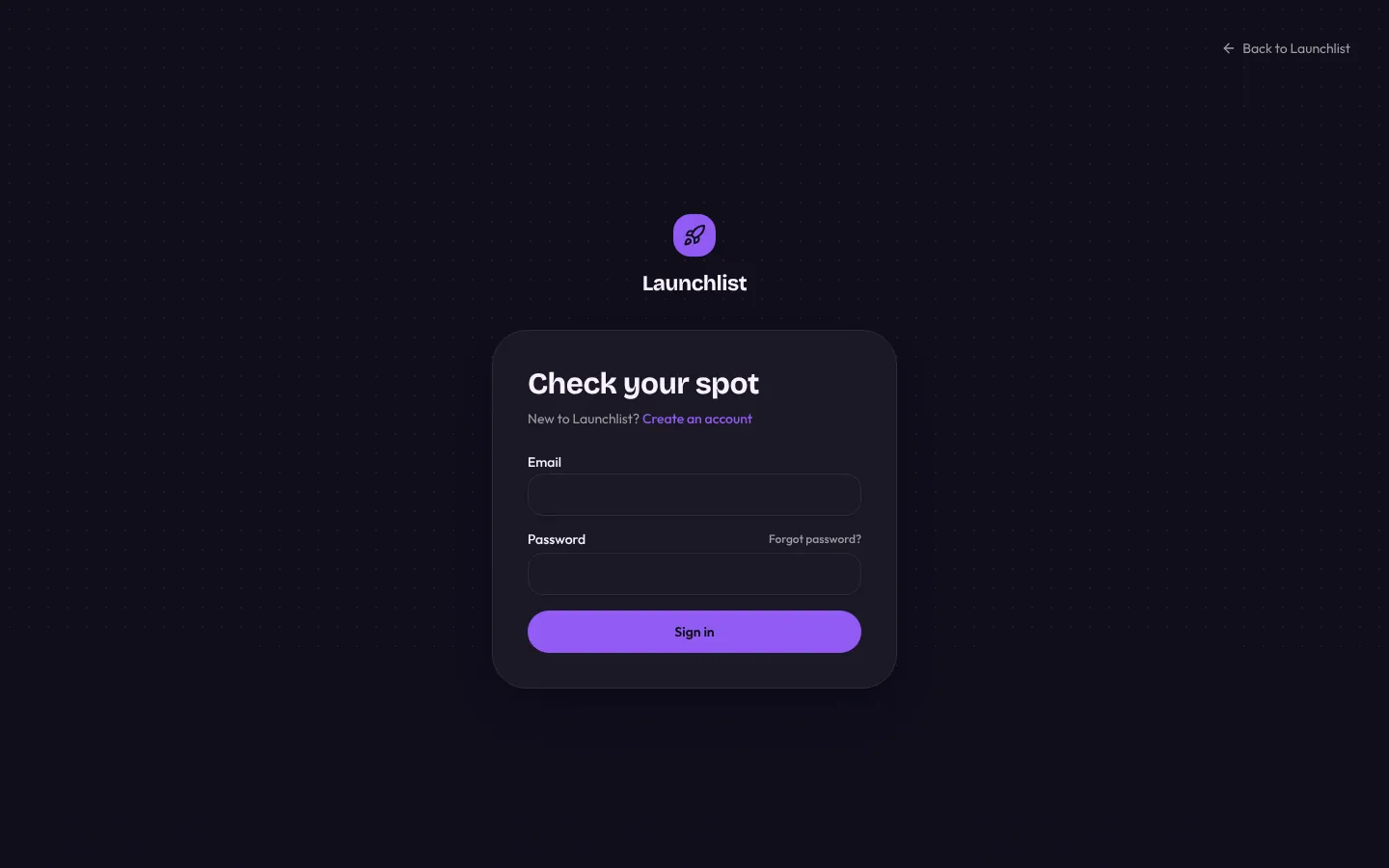 Waitlist with referrals sign-in screen