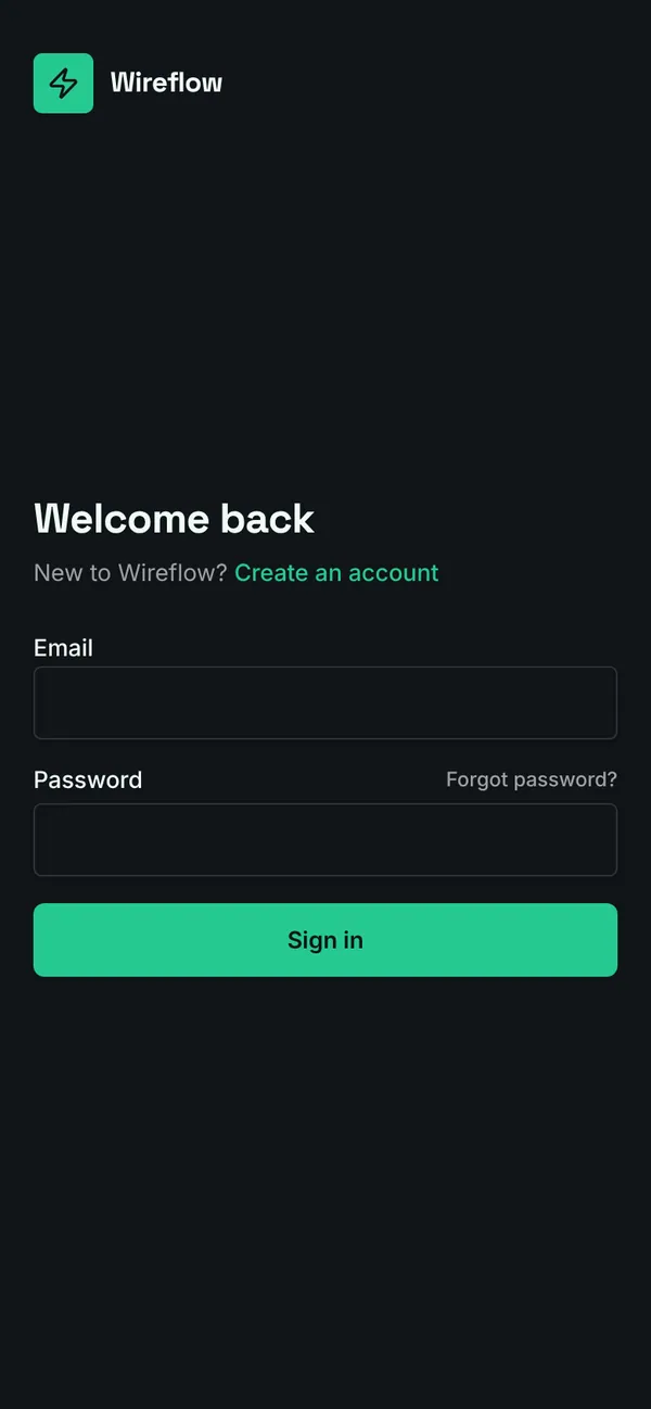 Wireflow sign-in on a phone