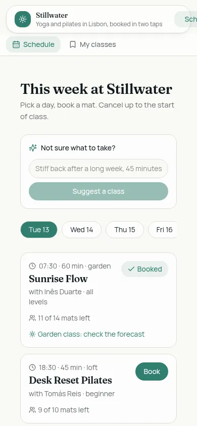 Phone-size screenshot of the member schedule from the screenshot tool