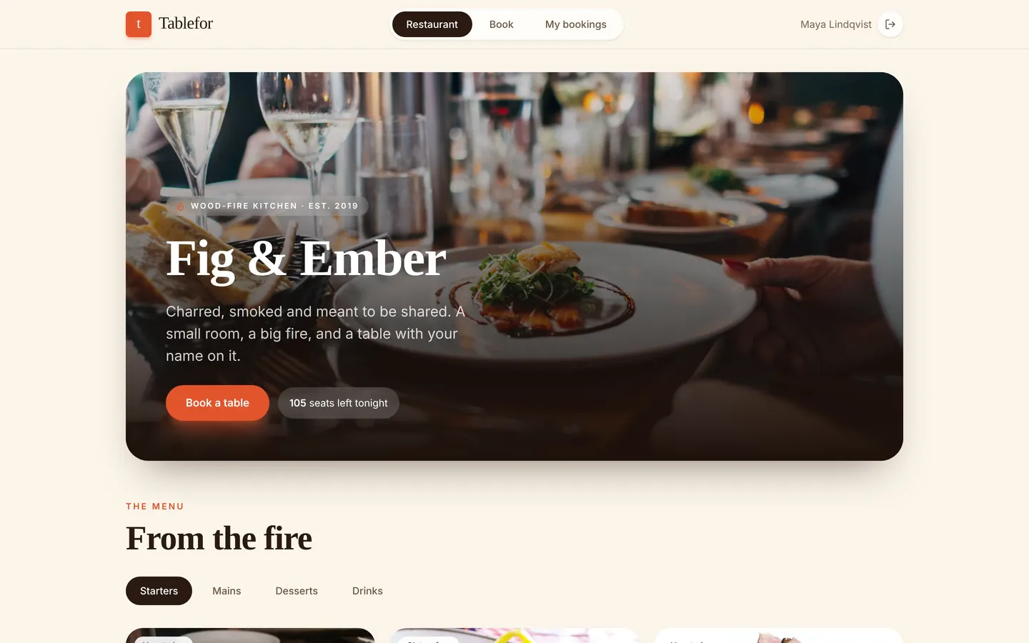 Tablefor on desktop