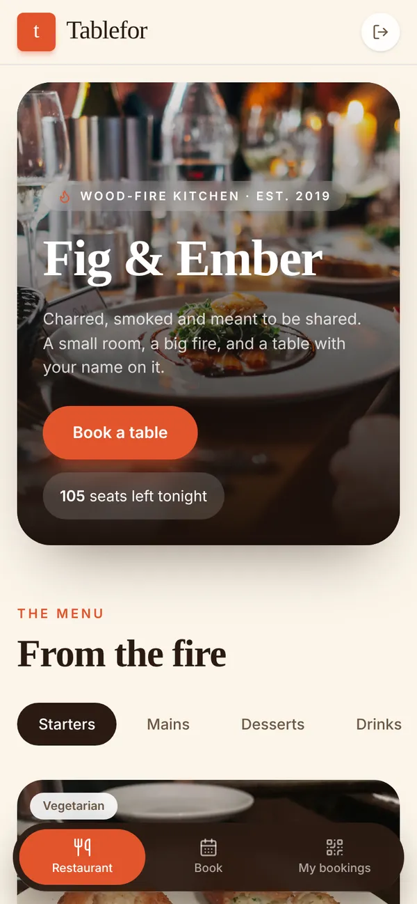 Tablefor on a phone